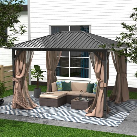 10x12 hardtop gazebo with netting and curtains|10 x 12 gazebo clearance.